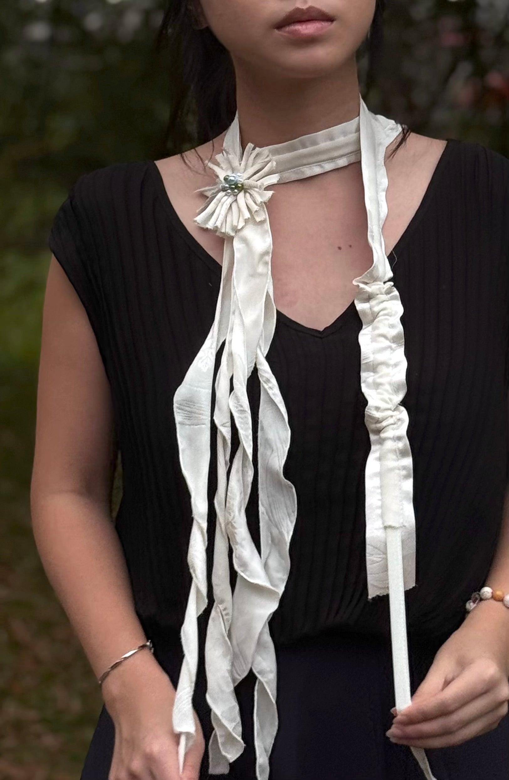 Spider Lily Scarf - Ivory + Uncanny Valley Studios Ceramic Brooch Bundle