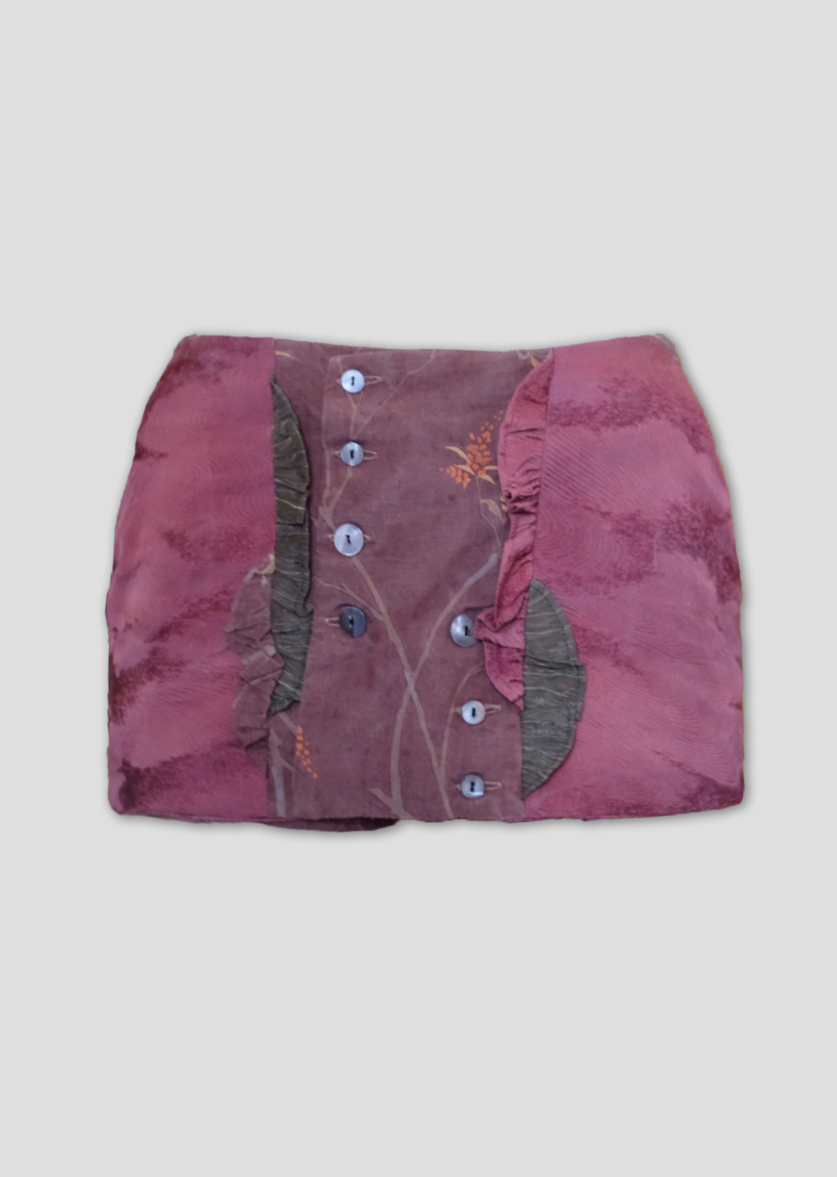 Fungi Button Skirt - Maroon